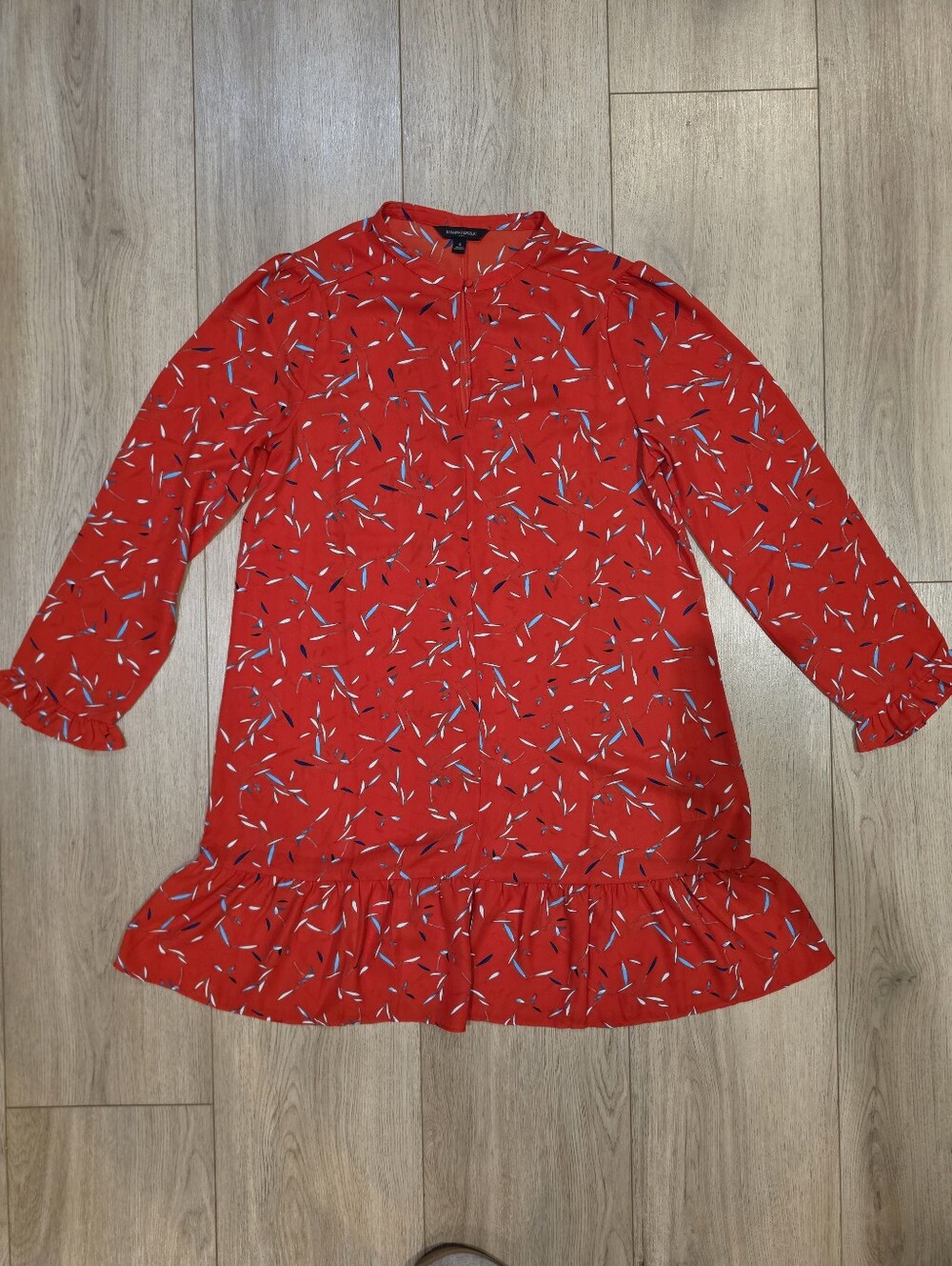 Banana Republic Red Floral Print Ruffle Hem Shift Dress Size S